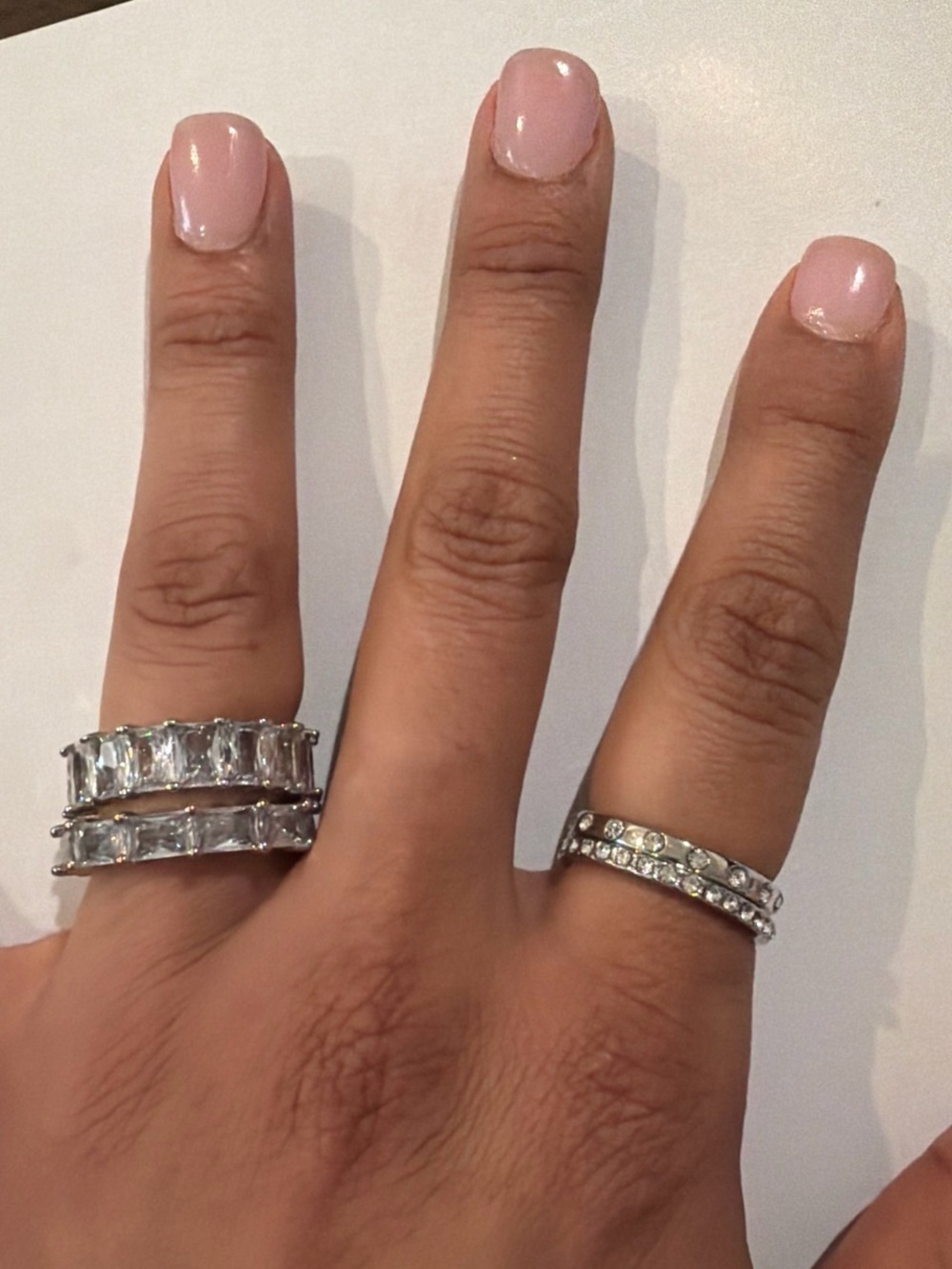Silver Crystal Band Ring - Clear Stone Stackable Fashion Ring